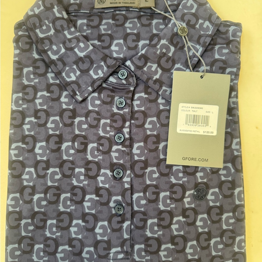 NWT G/FORE Women’s Allover G’s Twilight Golf Polo Jersey.
